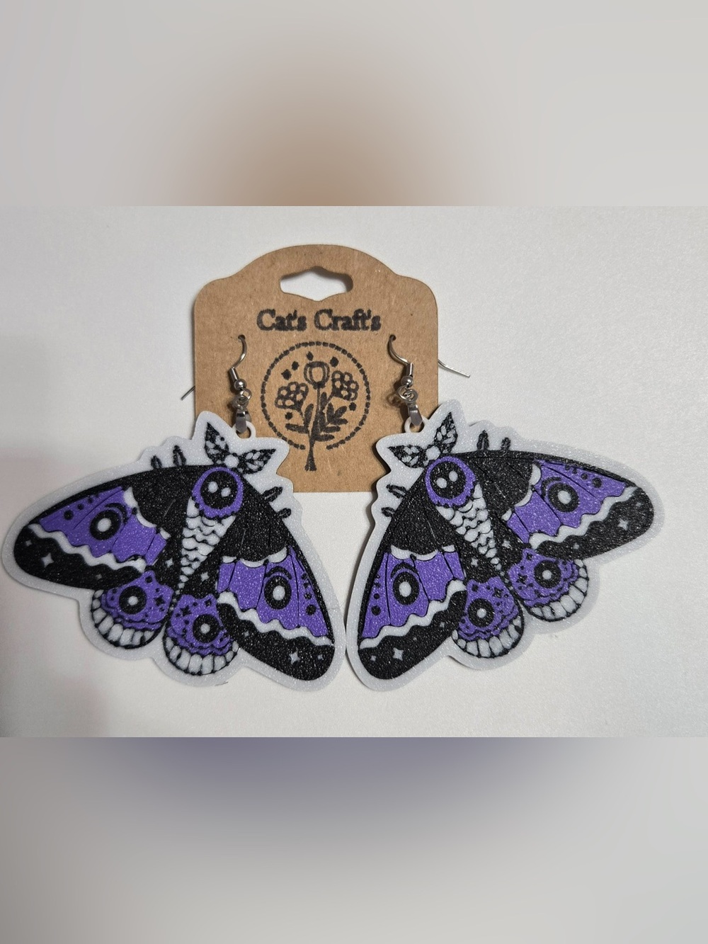 Purple & Black Moth Dangle Earrings for Kids